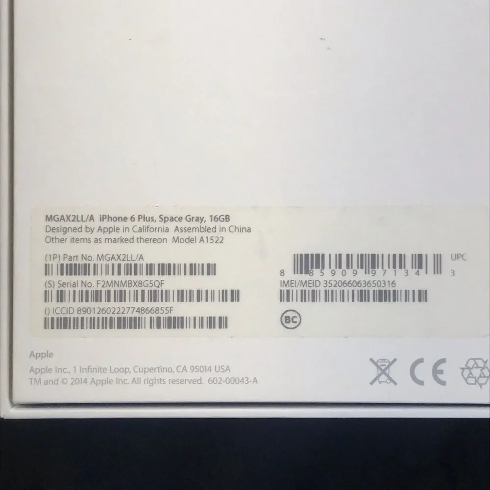 BOX ONLY!!! iPhone Box 6 Plus White 16 GB Space Gray - BOX ONLY!!! with insert